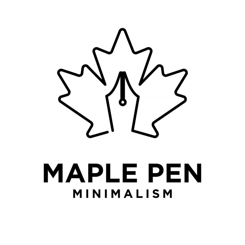 Il minimalismo maple pen concept penna e maple leaf logo illustrazione vettoriale icona design