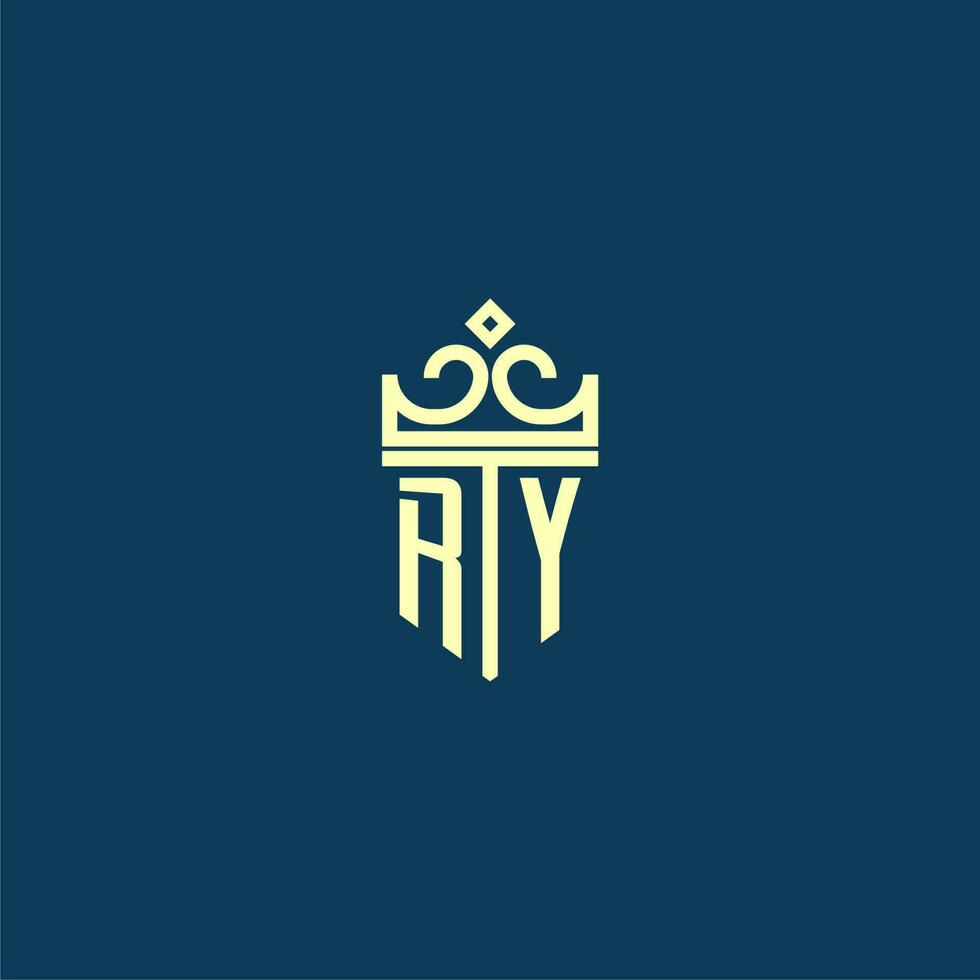 ry iniziale monogramma scudo logo design per corona vettore Immagine