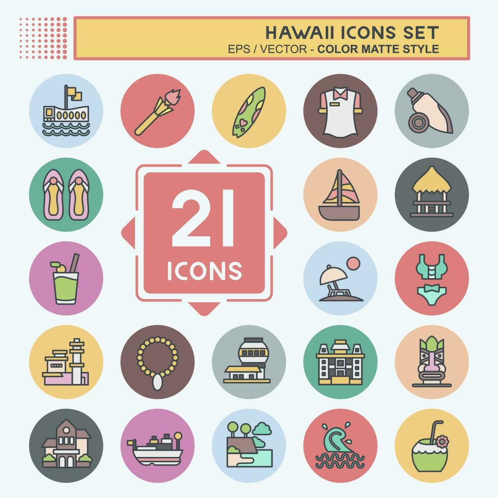 icona impostato Hawaii. relazionato per vacanza simbolo. colore compagno stile. semplice design modificabile. vettore