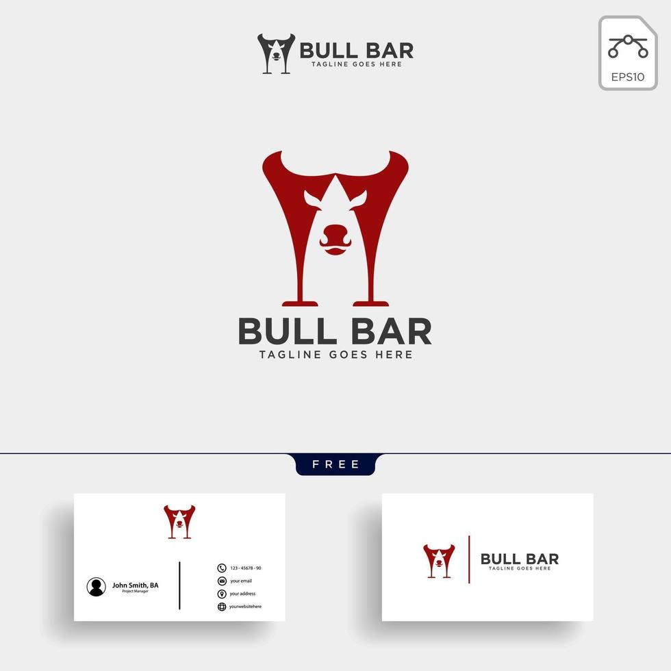 illustrazione di vettore del modello di logo della bevanda del corno della mucca o del bull bar con il vettore del biglietto da visita