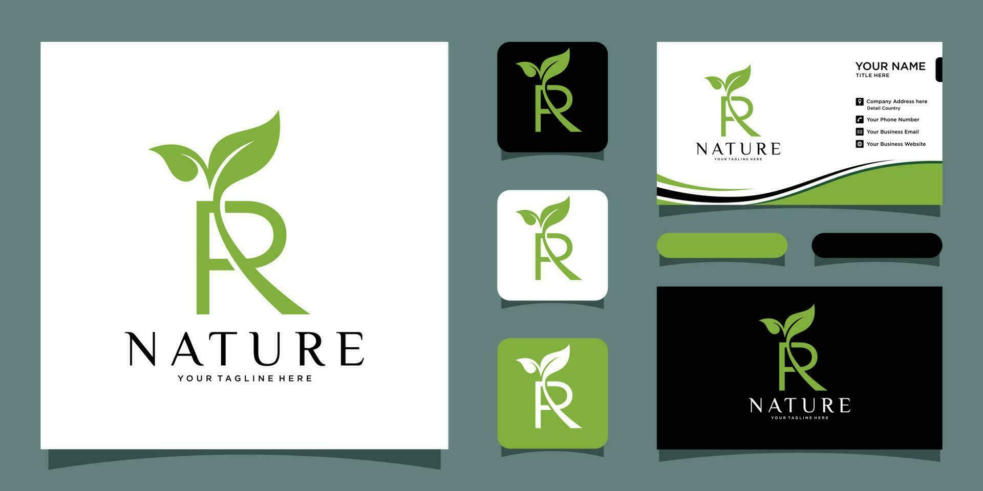 iniziale lettera r con foglia lusso logo. verde foglia logo con attività commerciale carta design premio vettore