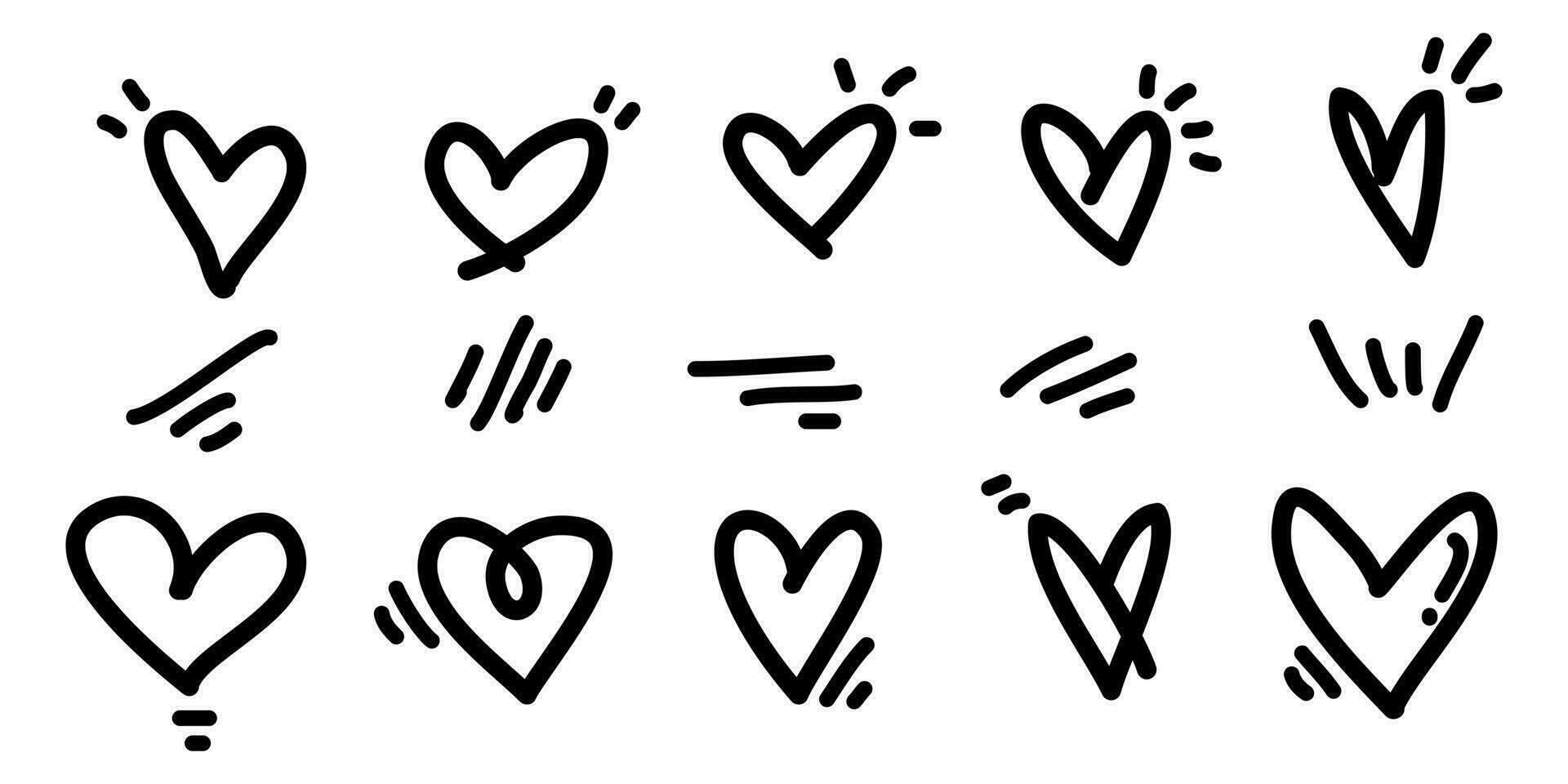 scarabocchio cuori su impostare. mano disegnato cuore. amore simbolo. vettore illustrazione