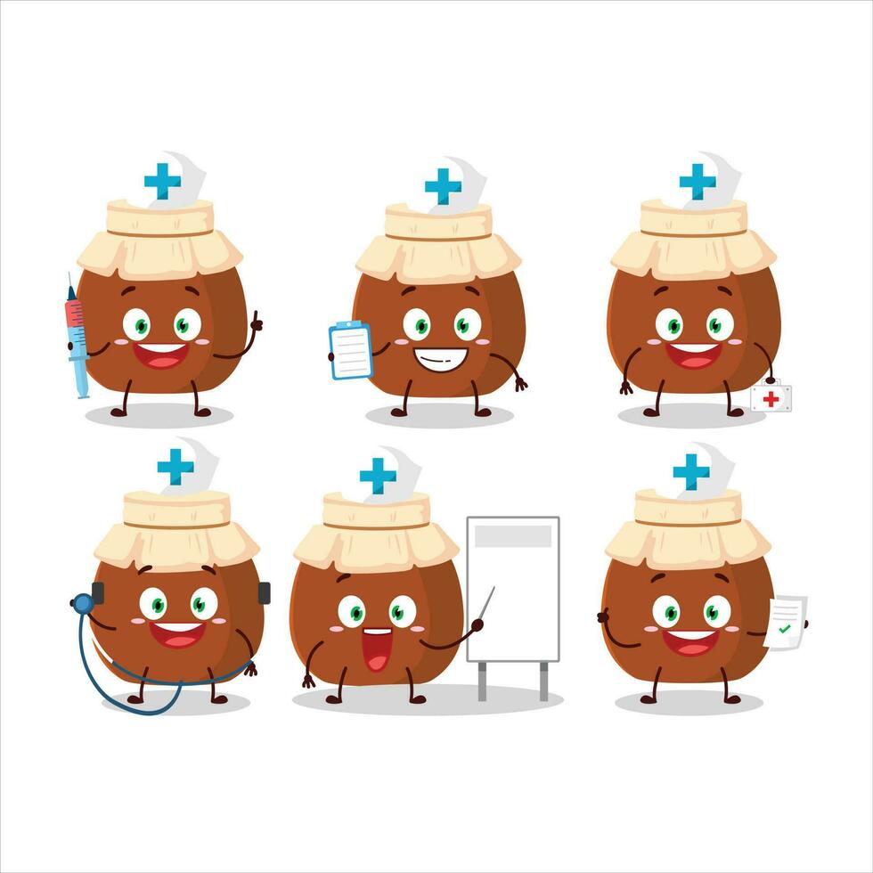 medico professione emoticon con Marrone miele vaso cartone animato personaggio vettore