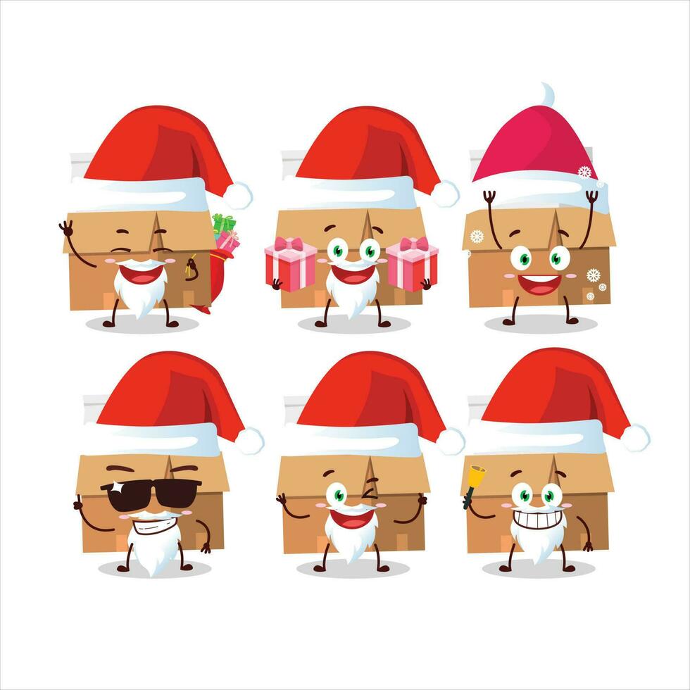 Santa Claus emoticon con ufficio scatole con carta cartone animato personaggio vettore