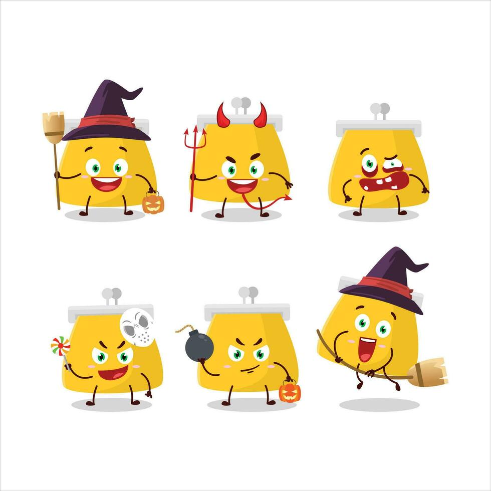 Halloween espressione emoticon con cartone animato personaggio di moneta borsa vettore