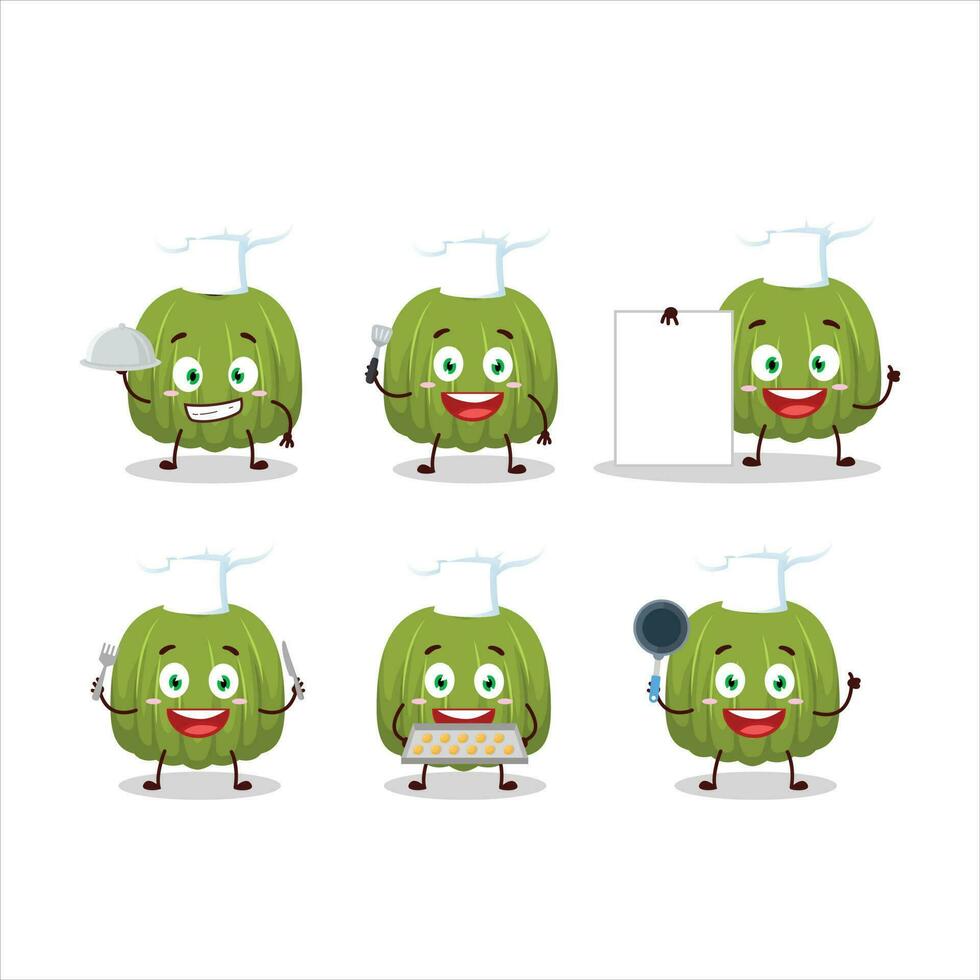 cartone animato personaggio di verde zucca con vario capocuoco emoticon vettore