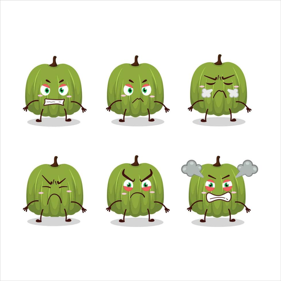 verde zucca cartone animato personaggio con vario arrabbiato espressioni vettore