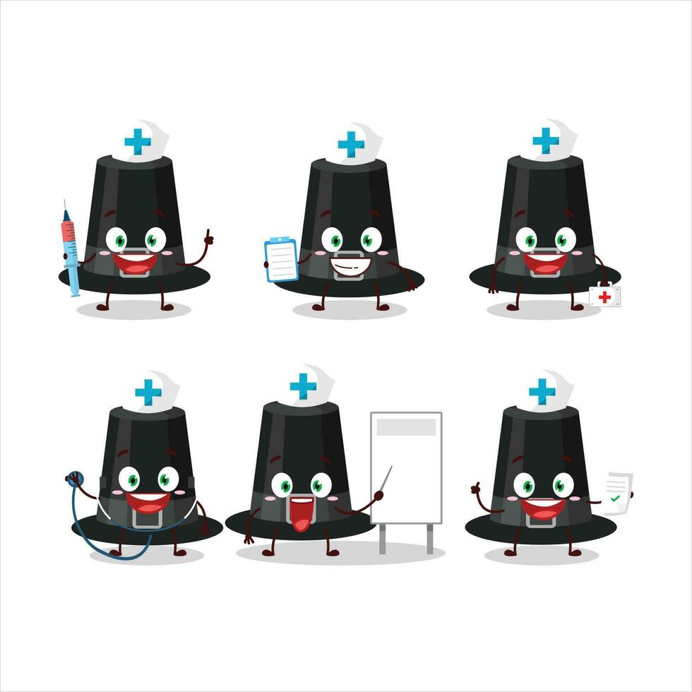medico professione emoticon con nero pellegrini cappello cartone animato personaggio vettore