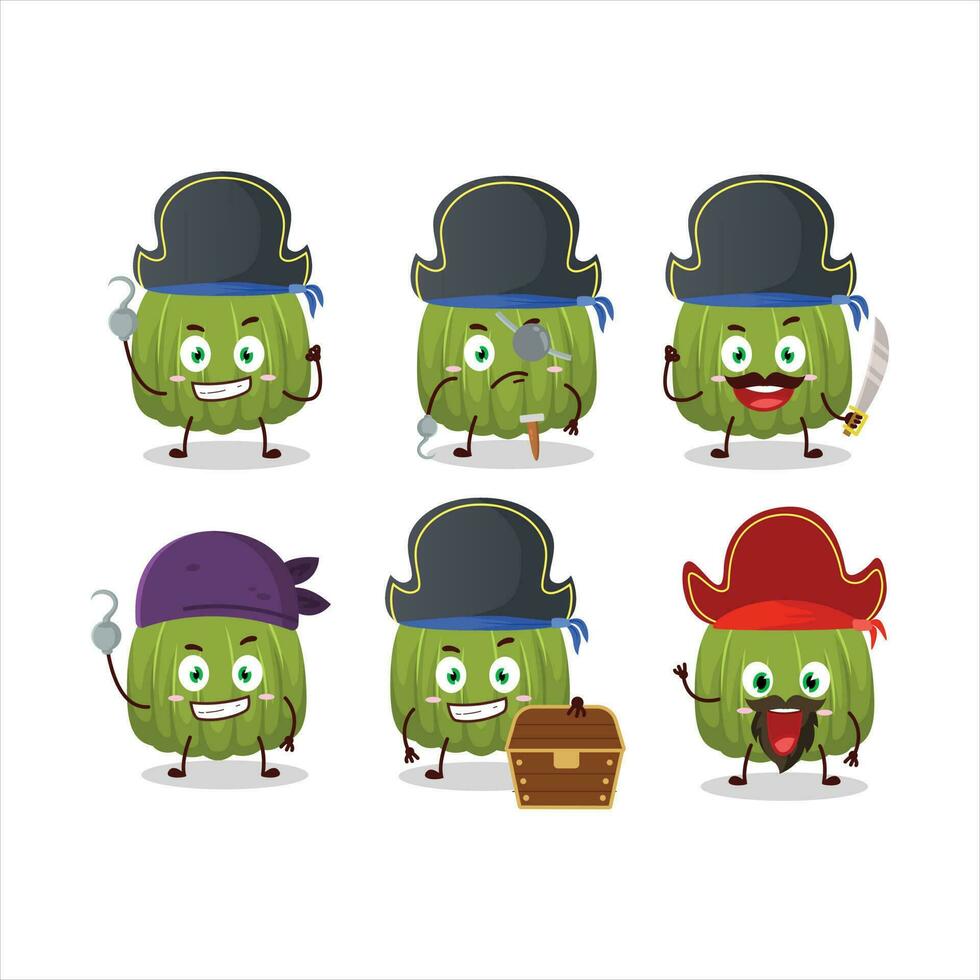 cartone animato personaggio di verde zucca con vario pirati emoticon vettore
