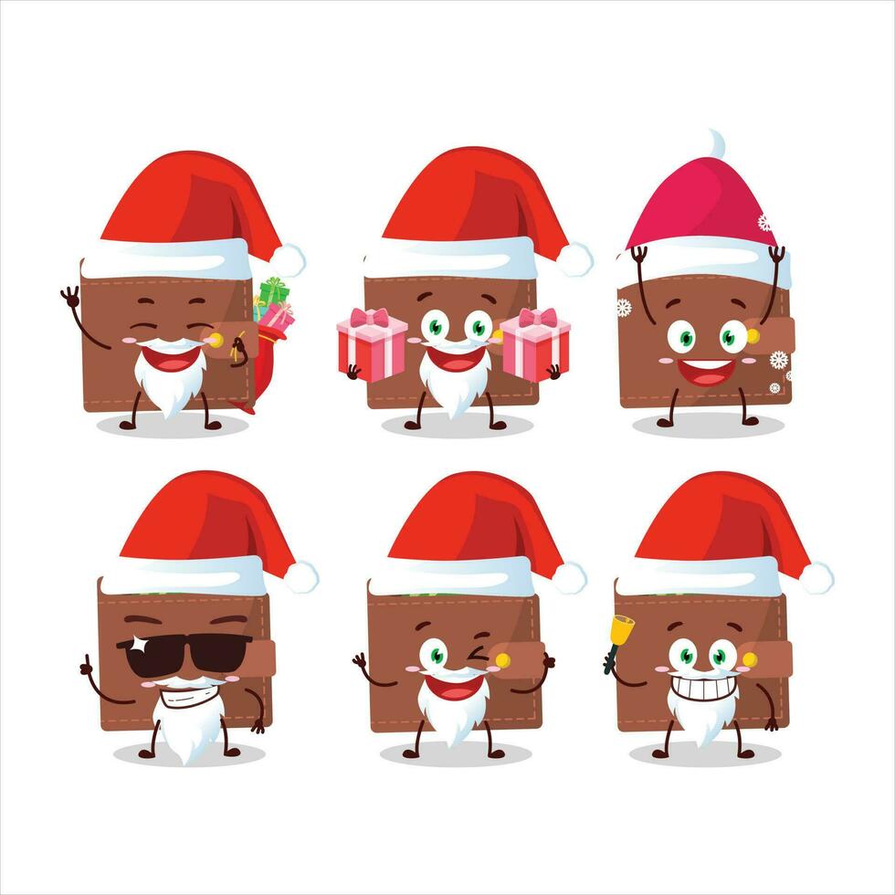 Santa Claus emoticon con Marrone portafoglio cartone animato personaggio vettore