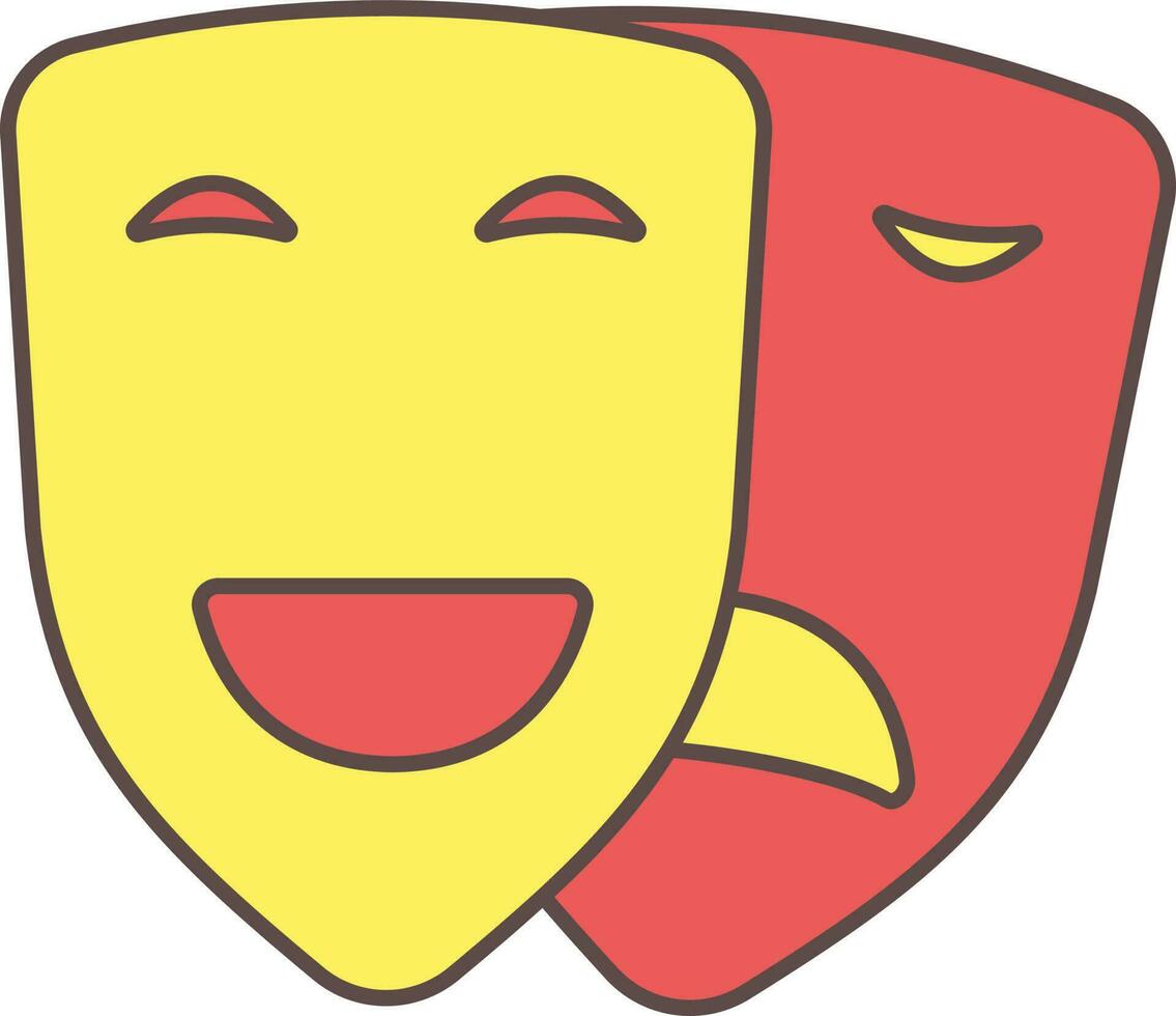 contento e triste Teatro maschera icona nel rosso e giallo colore. vettore