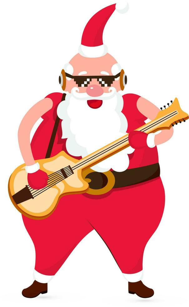 freddo Santa clausola indossare nero occhiali giocando chitarra. vettore