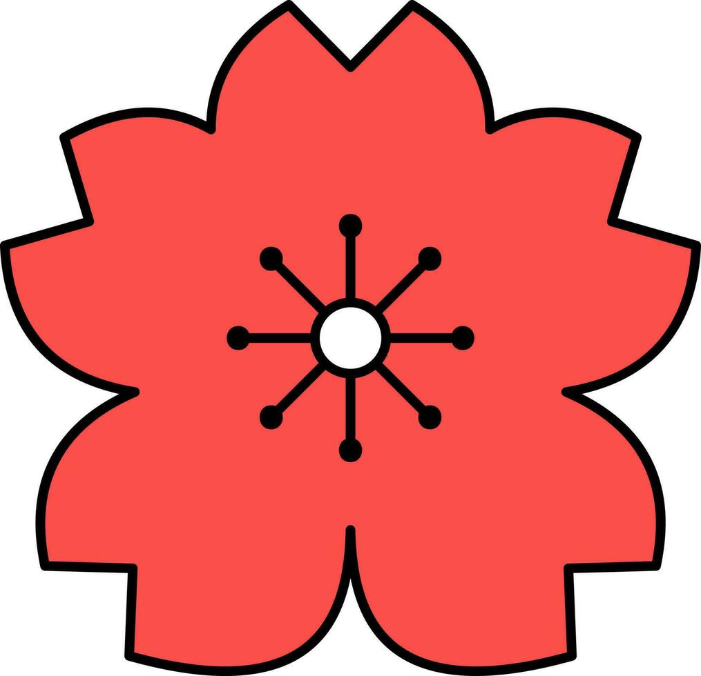 rosso sakura fiore icona nel piatto stile. vettore