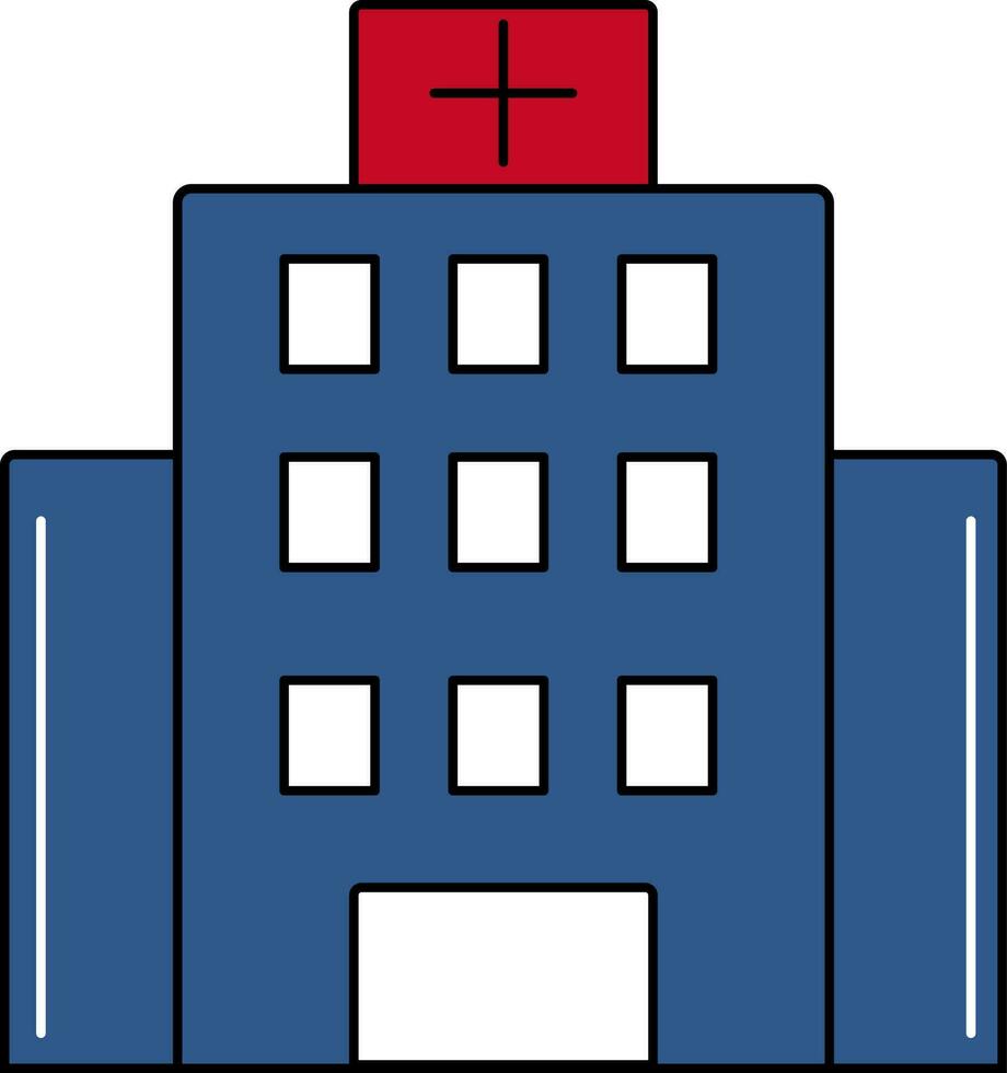 ospedale edificio blu e rosso icona nel piatto stile. vettore