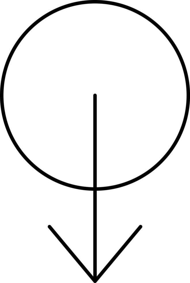 cerchio e giù freccia nero lineare icona. vettore