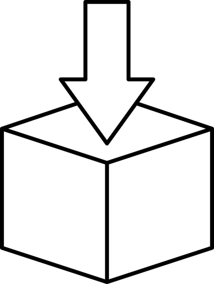 giù freccia con cubo nero schema icona. vettore