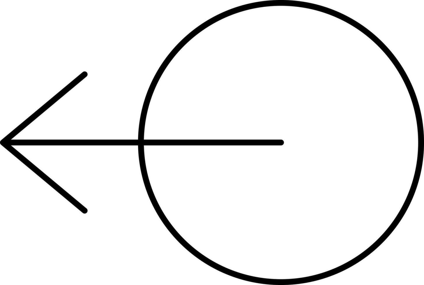 sinistra freccia con cerchio nero lineare icona. vettore
