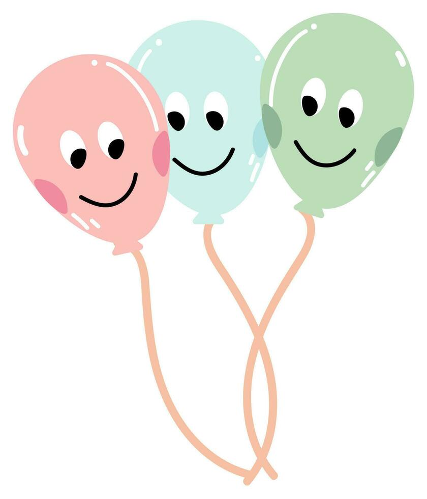 smiley cartone animato colorato palloncini mazzo etichetta. vettore