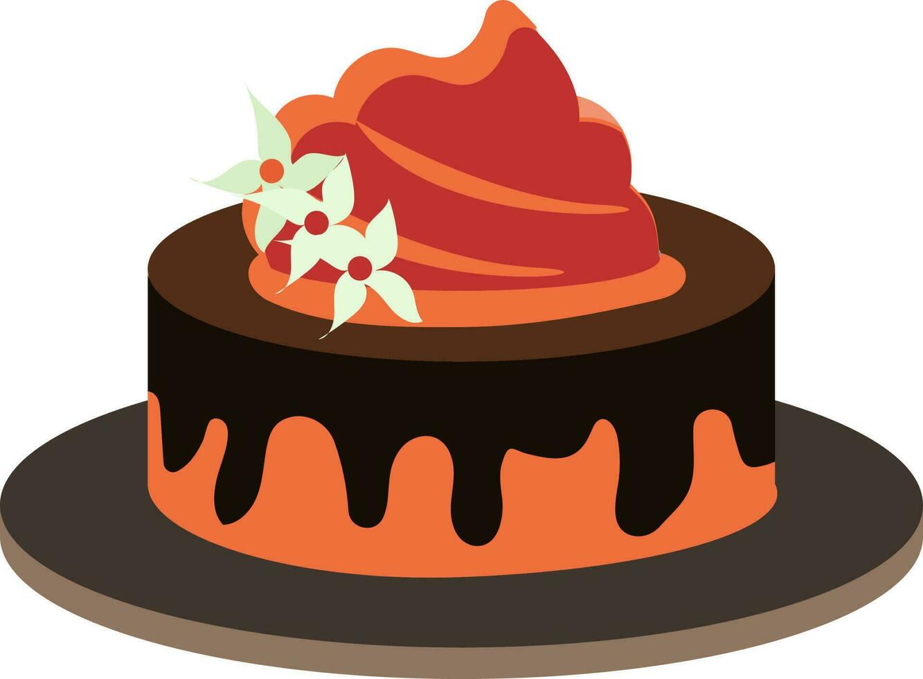 arancia e Marrone colore delizioso torta icona su nero piatto. vettore