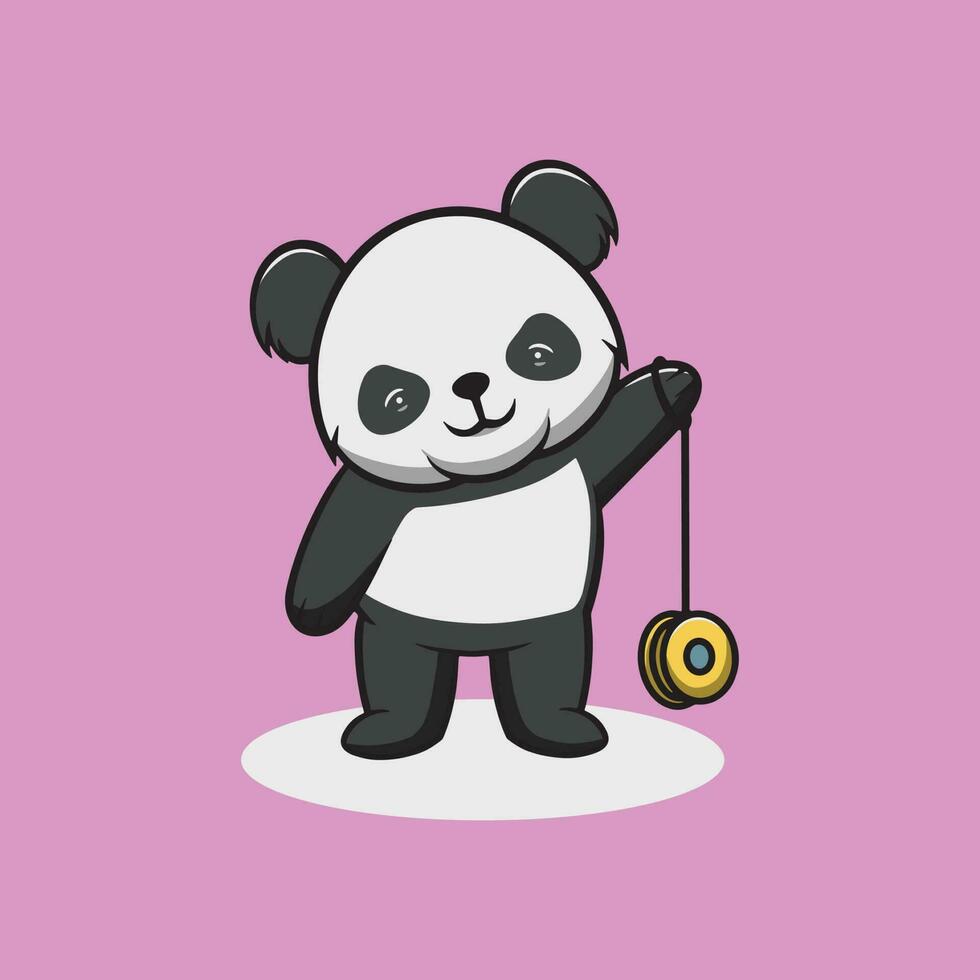 carino panda giocando yoyo cartone animato illustrazione vettore