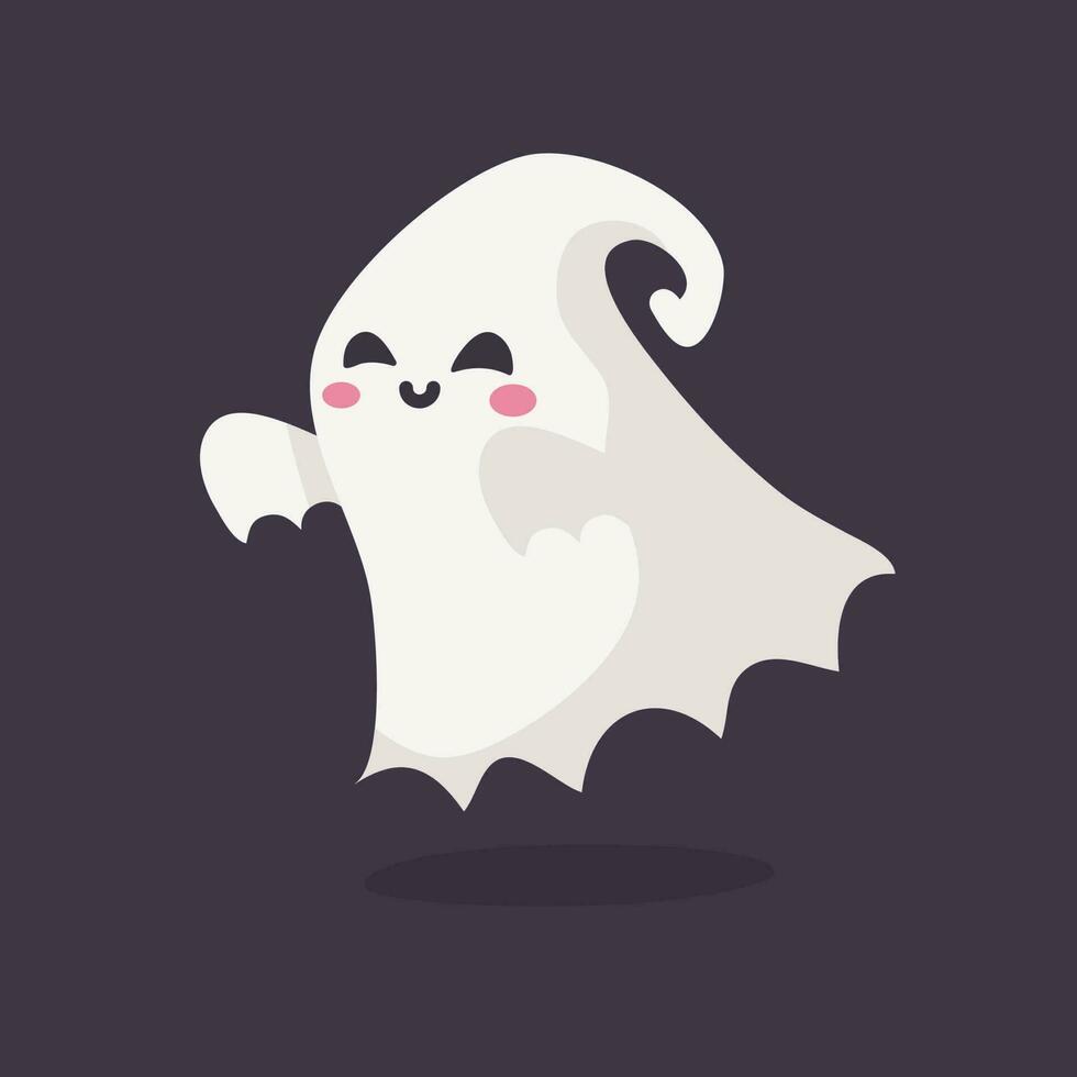 cartone animato fantasma nel bianca accappatoio galleggiante infestare e spavento persone su Halloween notte. vettore