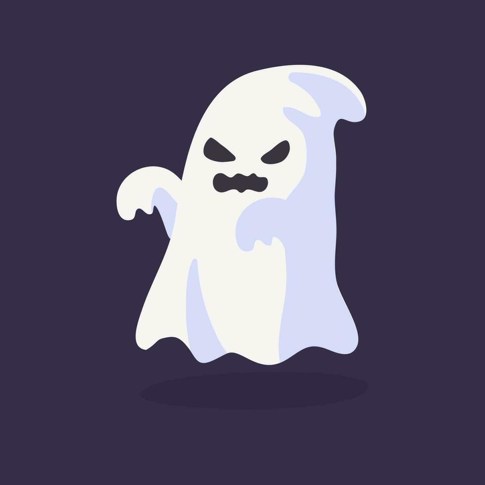 cartone animato fantasma nel bianca accappatoio galleggiante infestare e spavento persone su Halloween notte. vettore