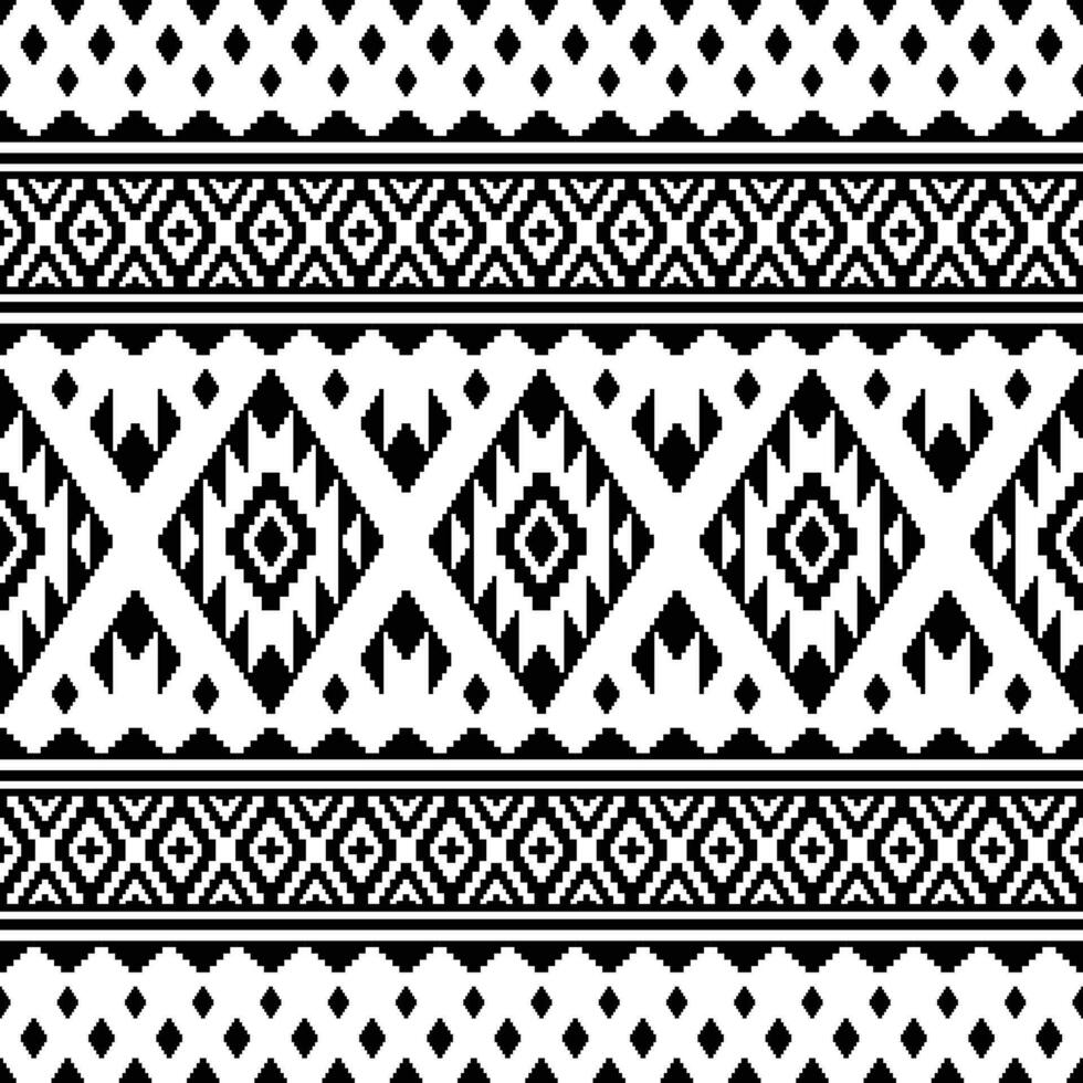 azteco tribale senza soluzione di continuità vettore modello. astratto etnico geometrico pixel modello. nero e bianca colori. design per tessile modello, tessuto, vestiario, tenda, tappeto, ornamento, sfondo, avvolgere.