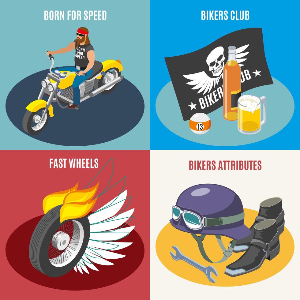 illustrazione di vettore di concetto di design isometrico di motociclisti