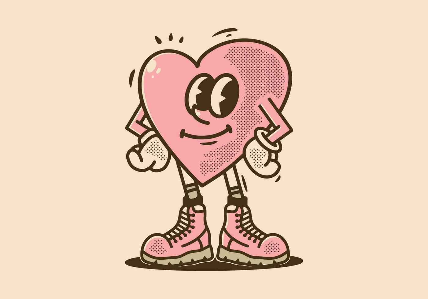 portafortuna personaggio illustrazione di un' rosa cuore nel un' spavaldo stile vettore