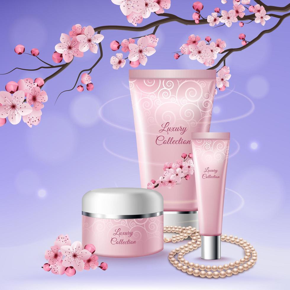 tubi sakura di illustrazione vettoriale composizione di cosmetici