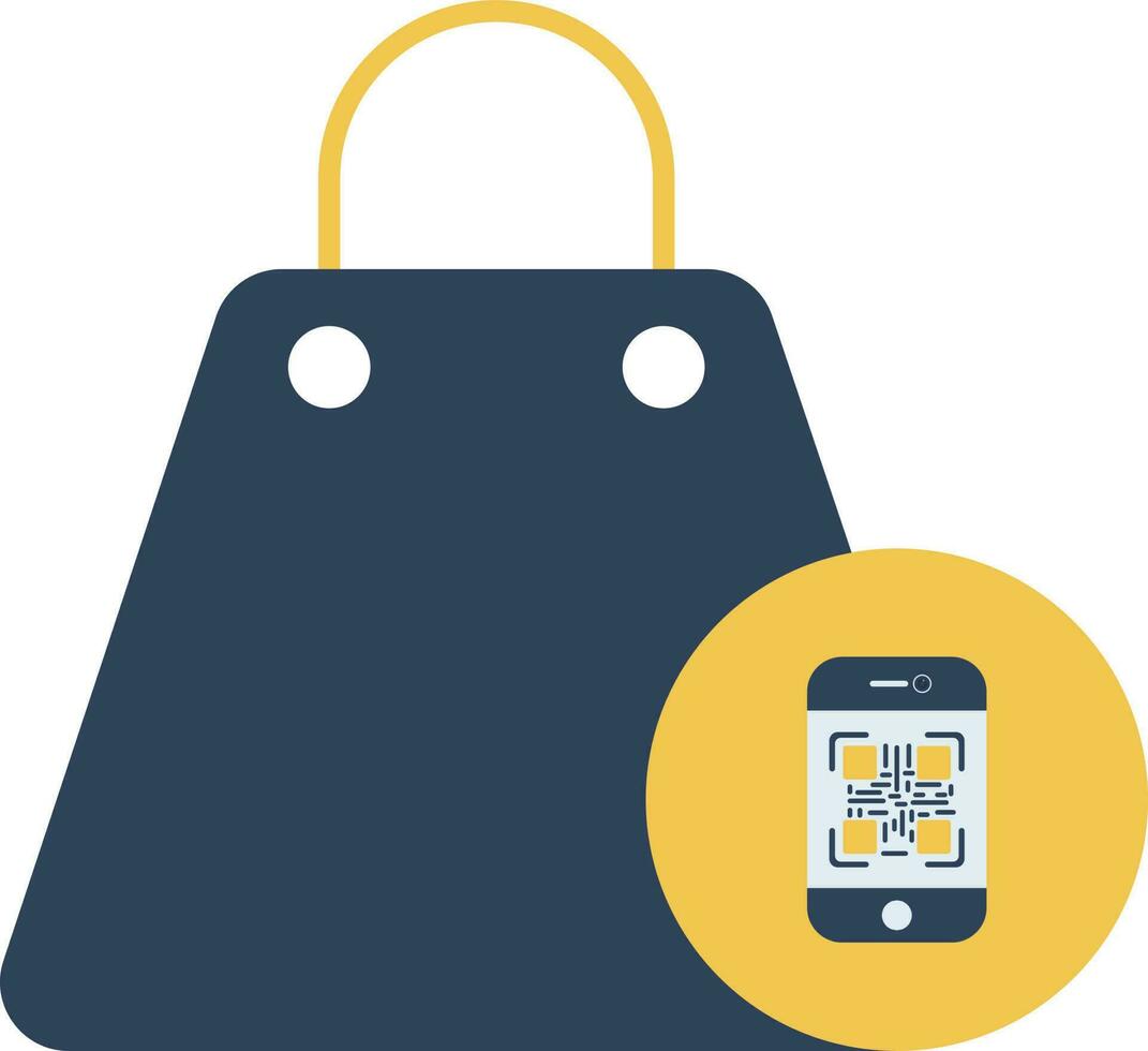 shopping Borsa con qr codice mobile icona nel blu e giallo colore. vettore