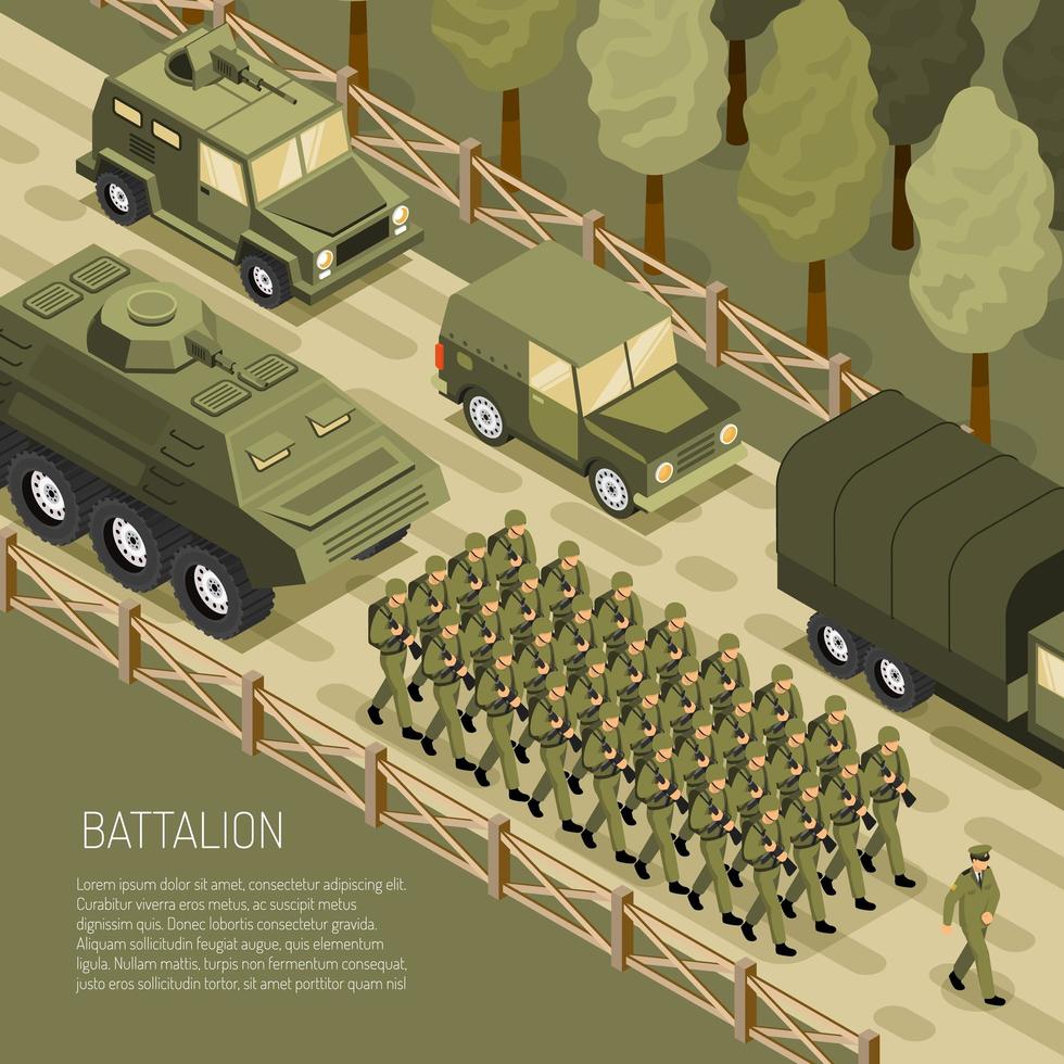 illustrazione vettoriale di sfondo campagna militare isometrica