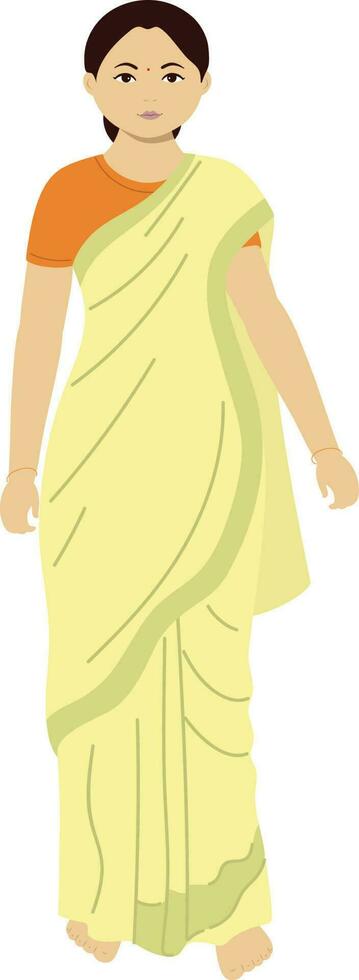 personaggio di indiano donna indossare saree nel in piedi posa su bianca sfondo. vettore