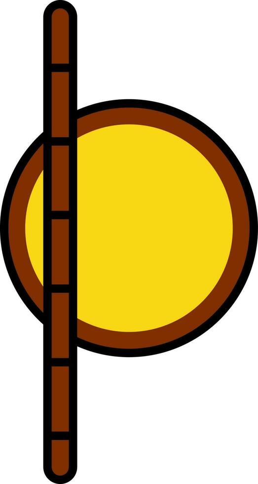giallo e Marrone illustrazione di bastone e il giro scudo per danda o lathmar holi icona. vettore
