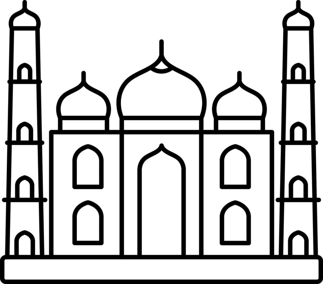 illustrazione di taj Mahal icona nel nero linea arte. vettore