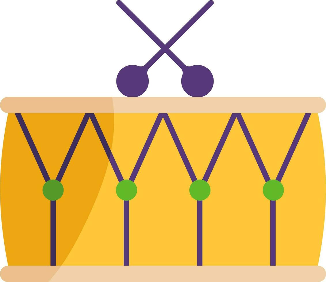 viola e giallo laccio tamburo spirito attraversare bastone piatto icona. vettore