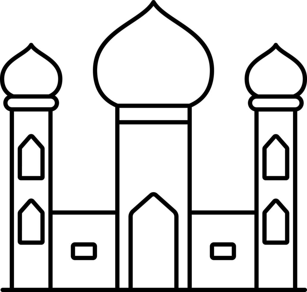 nero schema illustrazione di moschea edificio icona. vettore