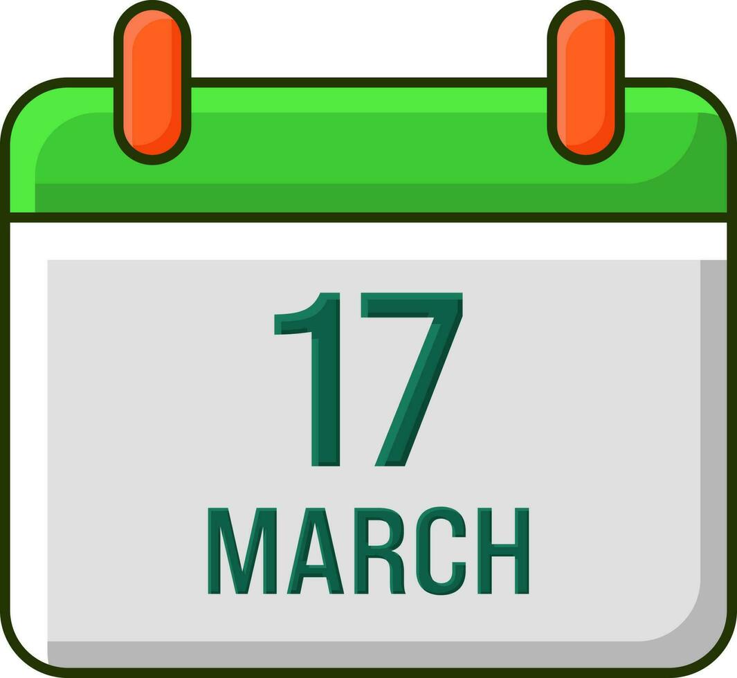 isolato 17 marzo calendario piatto icona nel verde e arancia colore. vettore