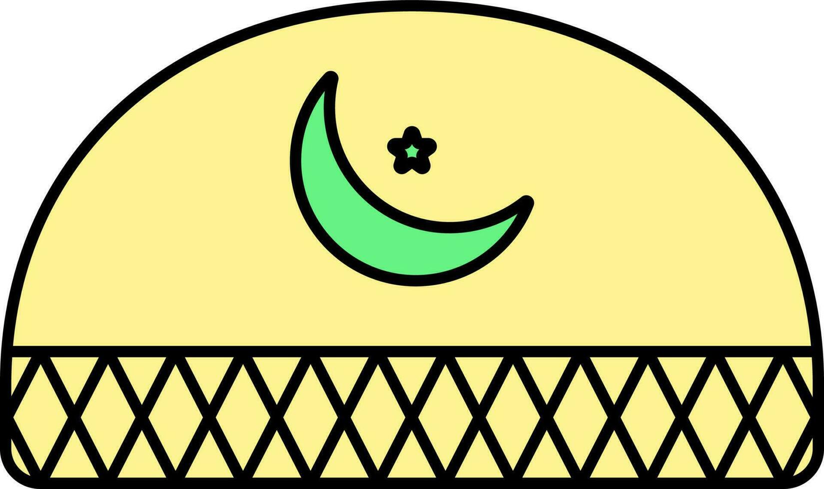 mezzaluna Luna con stella simbolo Kufi cappello verde e giallo icona. vettore