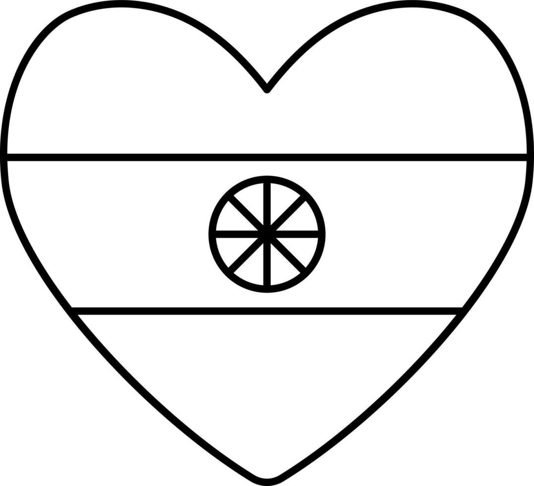 nero linea arte cuore forma indiano bandiera icona o simbolo. vettore