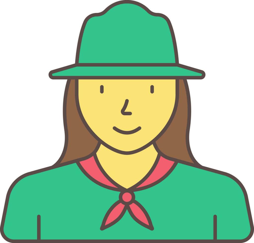 femmina indossare esploratore uniforme colorato icona. vettore