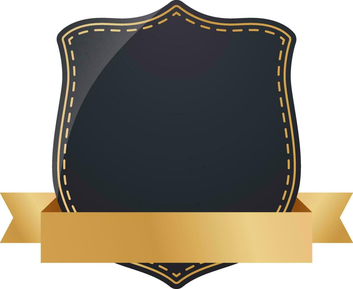 nero scudo telaio o distintivo con d'oro nastro elemento su bianca sfondo. vettore