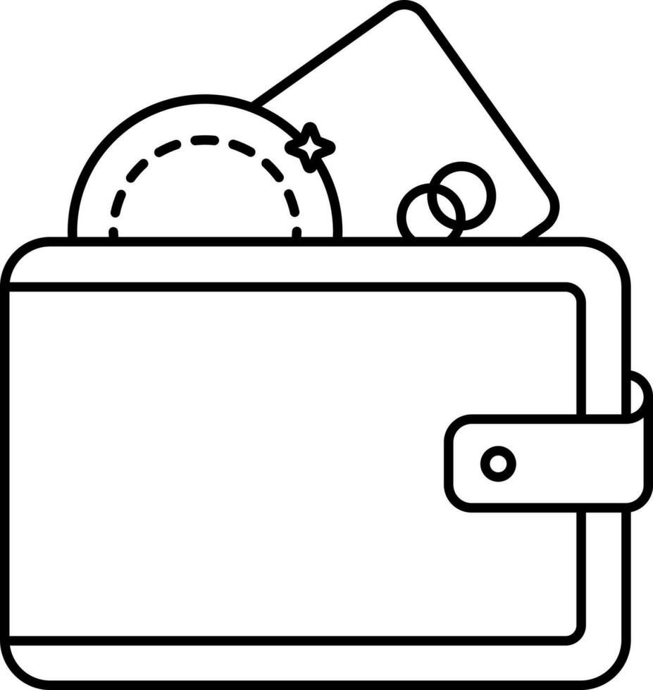 nero lineare moneta con pagamento carta nel portafoglio icona. vettore