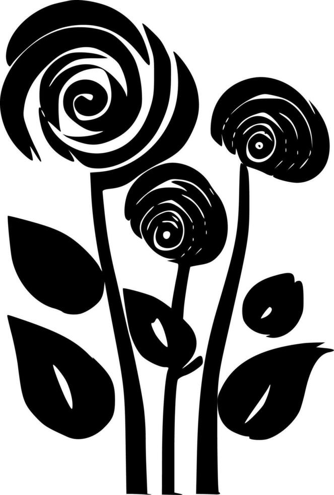 lanciato fiori - nero e bianca isolato icona - vettore illustrazione