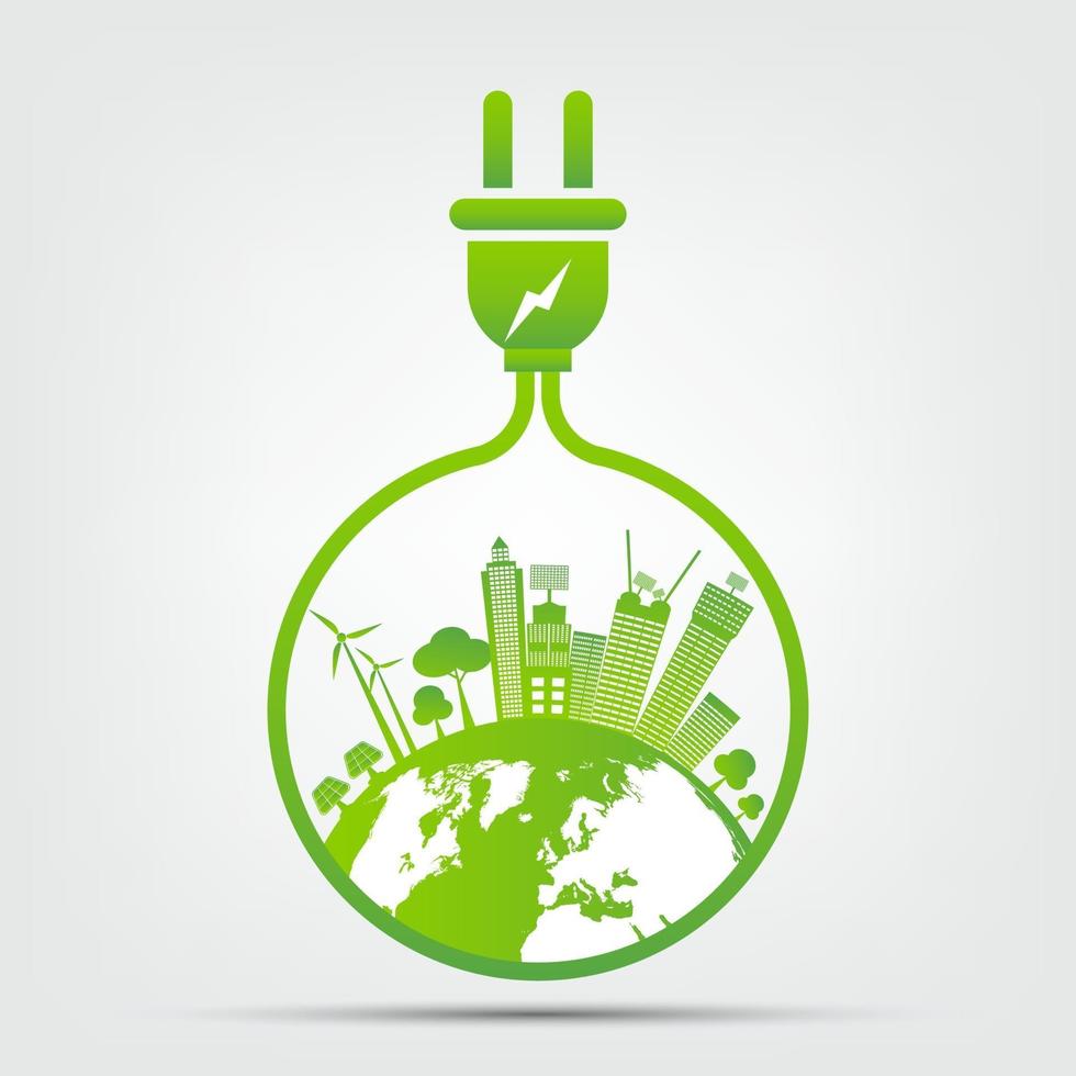 idee energetiche salvare il concetto di mondo spina di alimentazione ecologia verde vettore