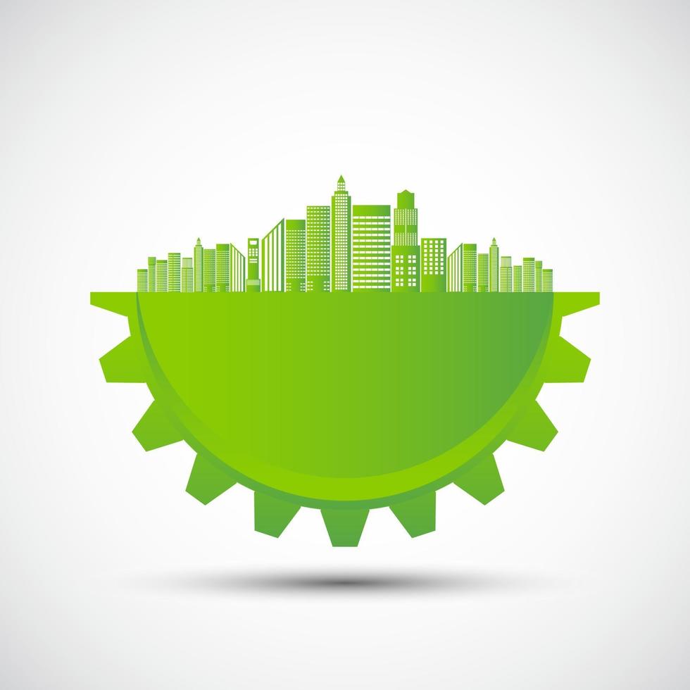 ecologia e concetto ambientale simbolo della terra con foglie verdi intorno alle città aiutano il mondo con idee eco-compatibili vettore