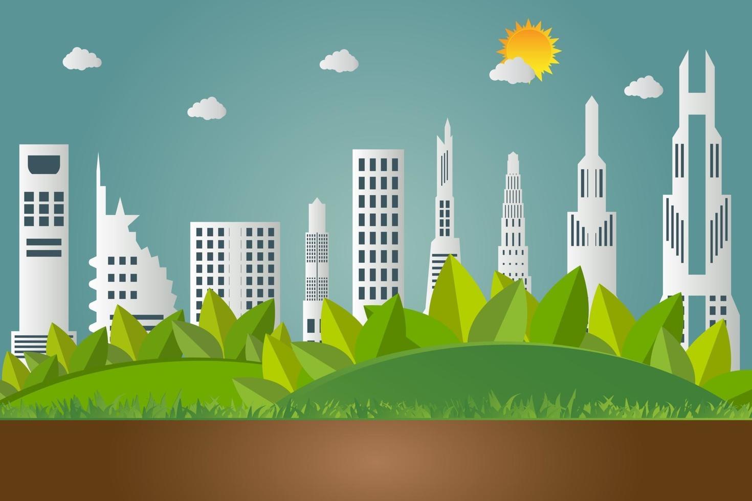 concetto di terra verde con foglie le città ecologiche aiutano il mondo con idee concettuali eco-compatibili vettore
