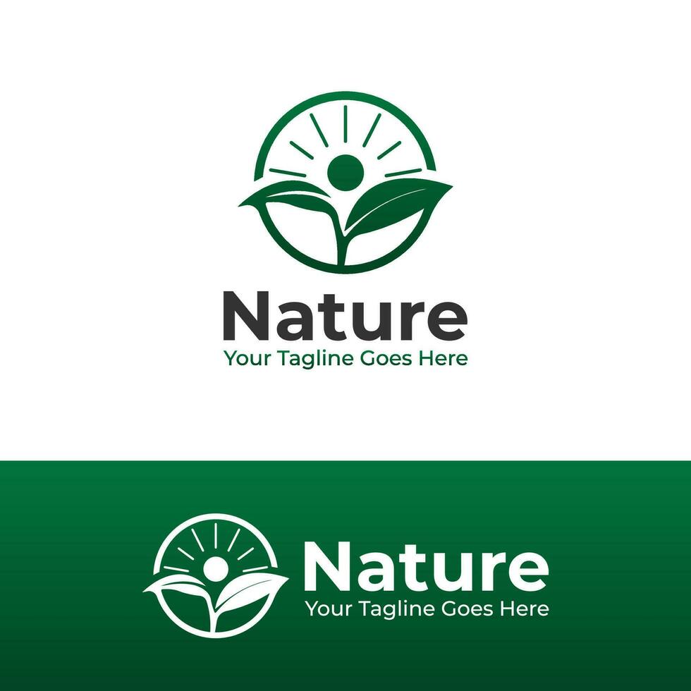 foglia e sole natura logo vettore disegno, pianta logo, ambiente, adatto per il tuo attività commerciale