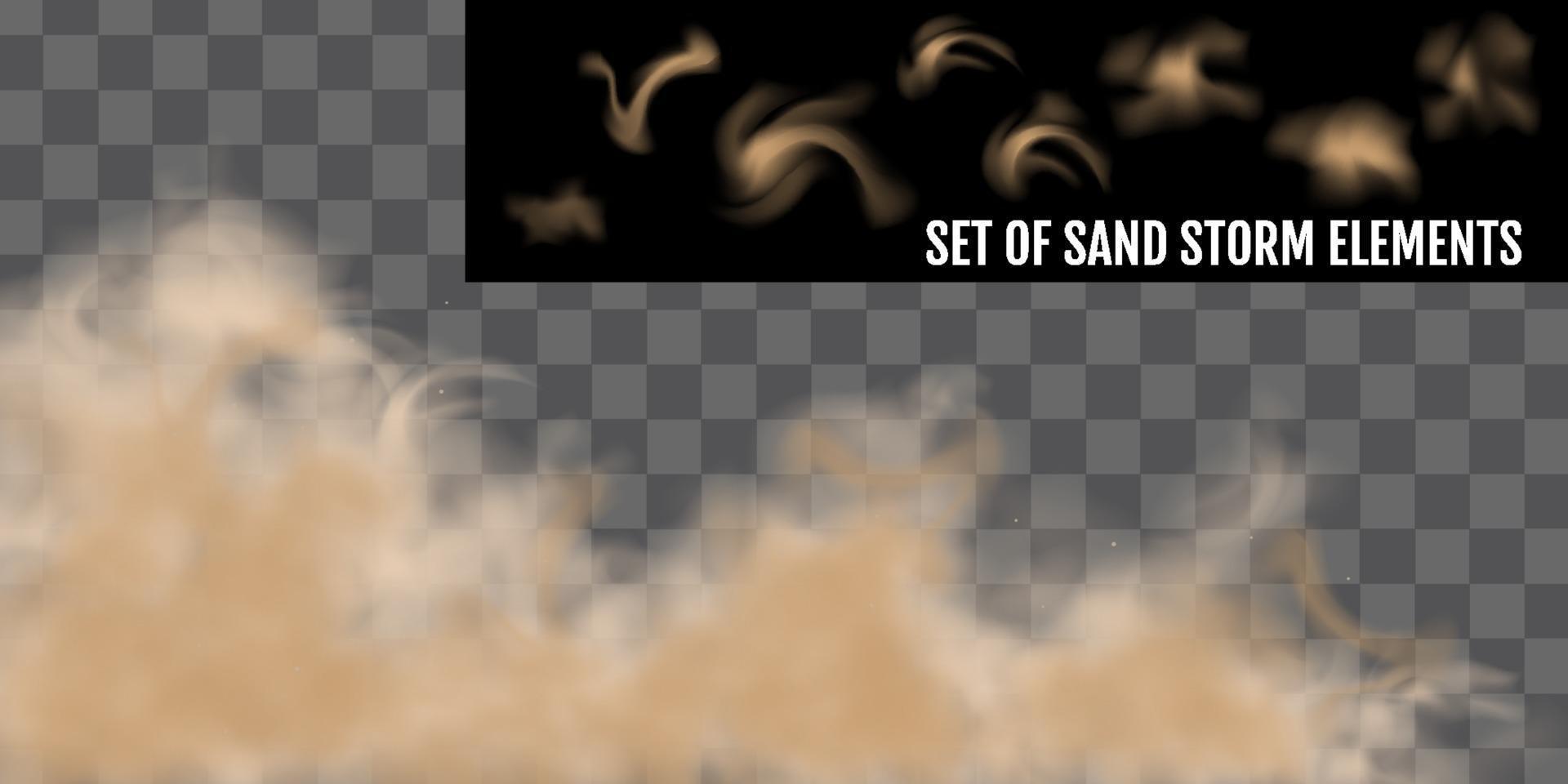 set di elementi realistici tempesta di sabbia tempesta di sabbia o polvere vettore