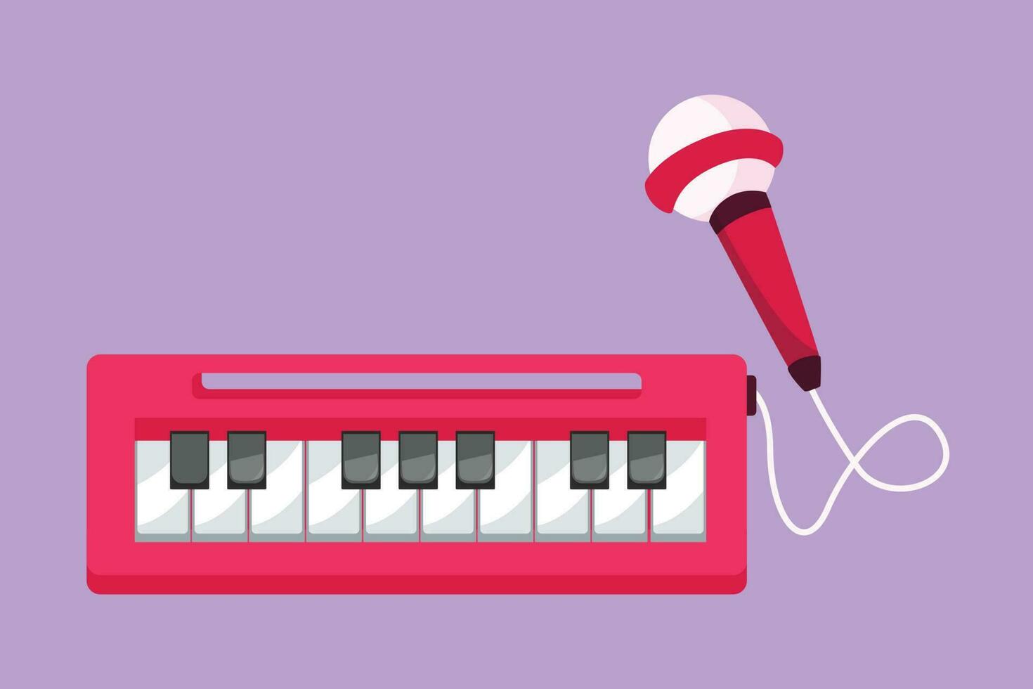 grafico piatto design disegno di elettrico giocattolo pianoforte con microfono. bambini musicale elettronico pianoforte tastiera giocattolo musicale strumento giocattolo con microfono per ragazzi ragazze. cartone animato stile vettore illustrazione
